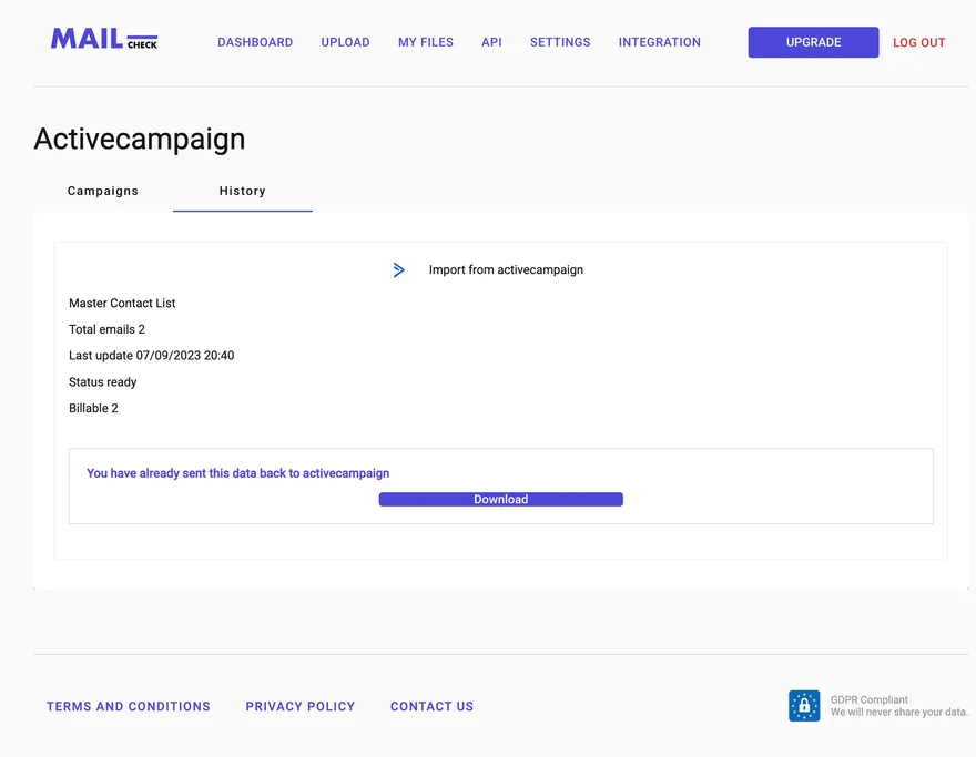 ActiveCampaign validation history