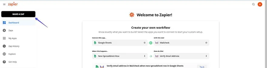Open your Zapier account and log in